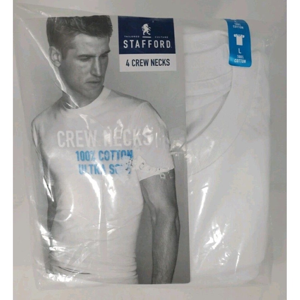 Stafford JCP Large 4 Crew Neck T-Shirts 100% Cotton Ultra Soft NOS Open Package